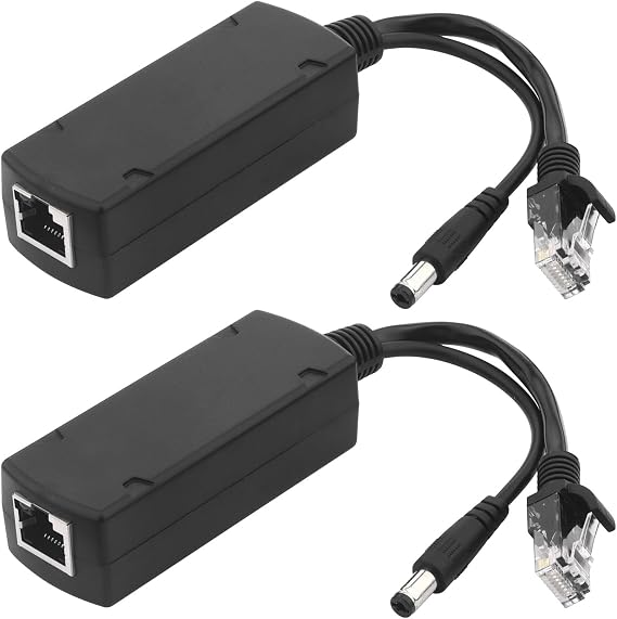 Gigabit 48V to 12V/1A Waterproof PoE Splitter, 100/1000Mbps Power Over Ethernet Splitter DC 5521 with IEEE 802.3af/at Standard Compliant, Plug and Play for Security System, VoIP , 2 Pack