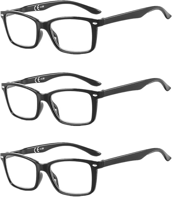 3 Pack Reading Glasses Spring Hinge Computer Glasses Square Presbyopic Reader Glasses Aided Eyelasses Unisex 3.5 BM151