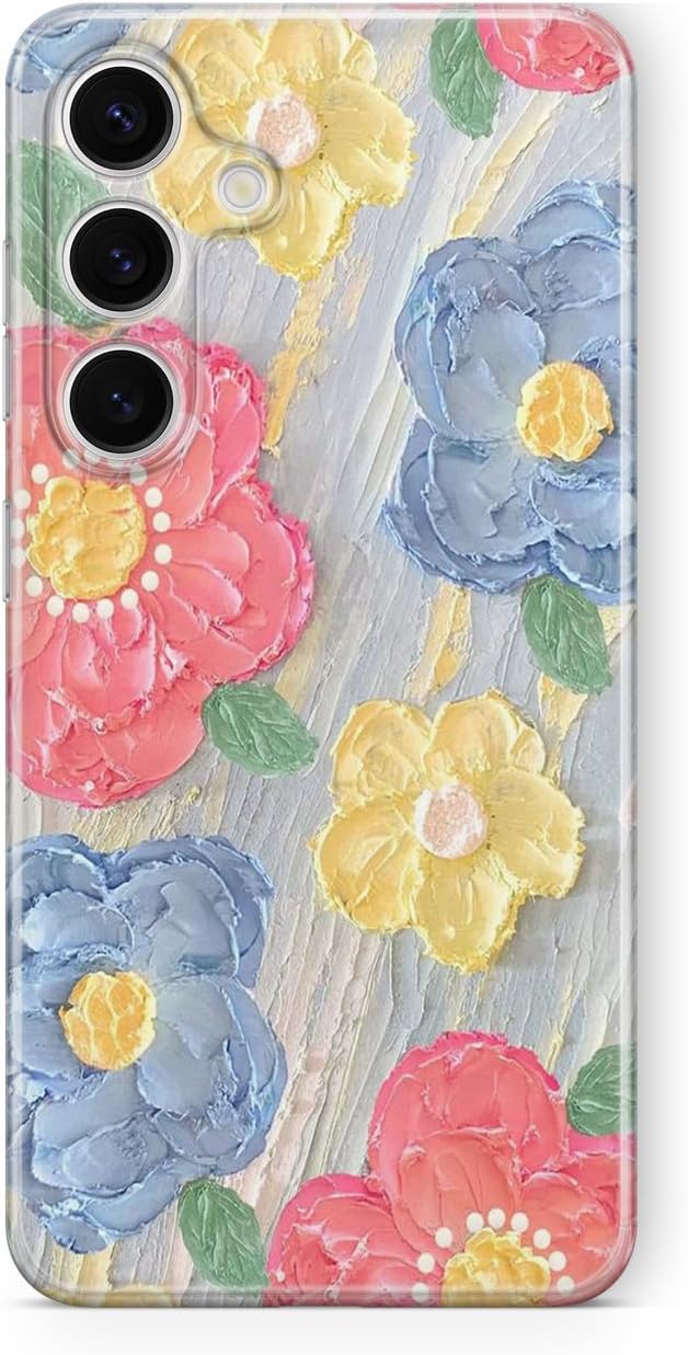 Multitronic Samsung Galaxy S24 Fe Uyumlu Çiçek Yağlı Boya Tasarım Baskılı Şeffaf Kılıf