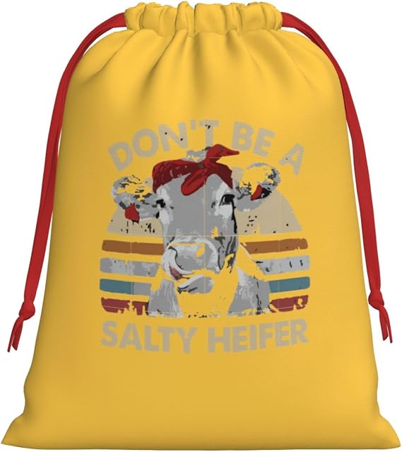 AMZJHGWEU Don't Be A Salty Heifer Christmas Gift Bags, Santa Wrapping Bags, Xmas Presents Bag With Drawstring, Holiday Party Favors Birthday & Christmas Gift (Large Medium Small)