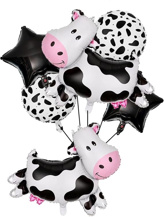 6PCS Cow Foil Balloons Animal Balloon Cow Cartoon Animals Mylar Balloon Cow Shape Birthday Decoration for Baby Shower Girl One 1st Birthday