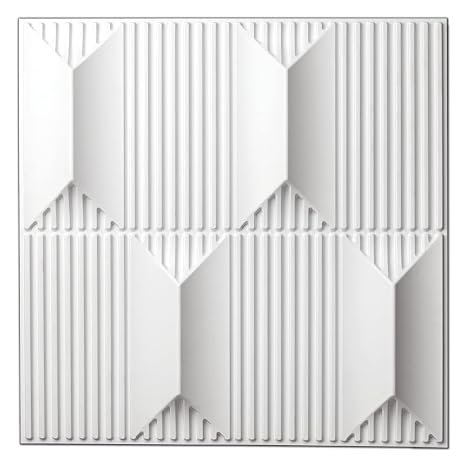 Art3dwallpanels PVC 3D Wall Panel for Interior Wall Décor in White, Wall Decor PVC Panel, 3D Textured Wall Panels, Pack of 12 Tiles