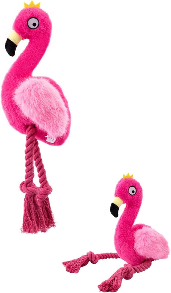 Flamingo Knot Squeaky Dog Toys with Crinkle Paper for Puppy - Red