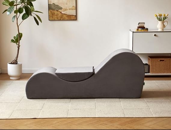 Container Furniture Direct Solace Yoga Chaise Lounge Chair for Stretching, Relaxation & Exercise, Ergonomic Design with Soft Yet Firm High-Density Foam Core, Removable Machine-Washable Cover, Grey
