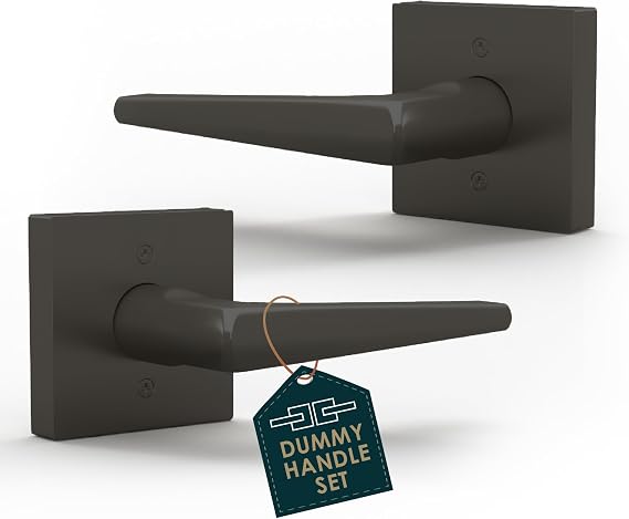 Mega Handles Schein Dummy Door Handles - 2 Pack Heavy Duty Black Door Handle, Non-Turning Door Handle for Hallway, Closet & French Doors, Single Side, Fits All Standard Doors - Matte Black