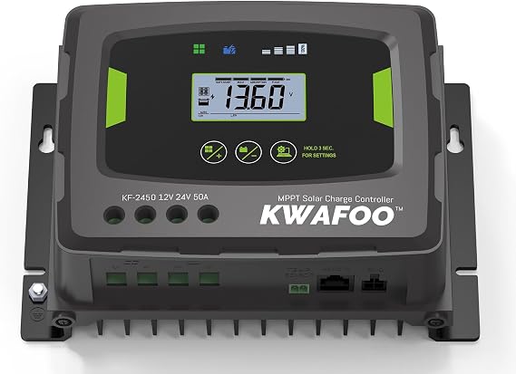 50A MPPT Solar Charge Controller, 12V/24V Auto DC Input, Backlit LCD, 50 amp Solar Panel Regulator Charger for LiFePO4 Gel Wet AGM Battery Charging