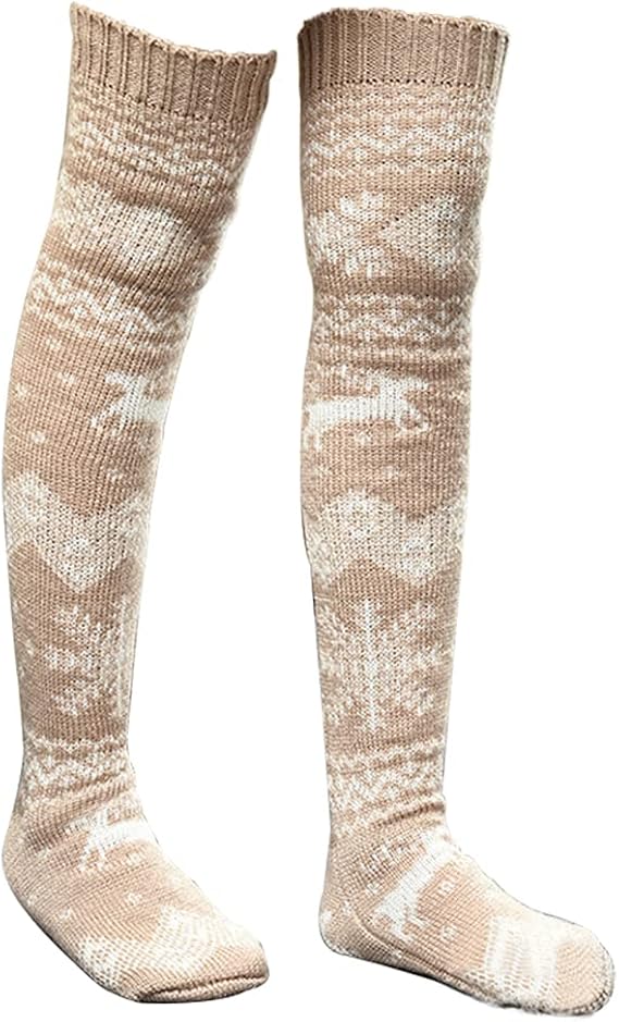 Women Over Knee Cable Knit Socks Christmas Socks Gift Thigh High Socks Knitted Stockings Winter Boots Socks Long Leg Warmer