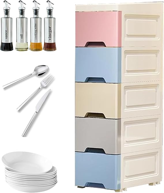 Storage Cabinet for Small Spaces Large Capacity 5-Tier Drawer, Vertical