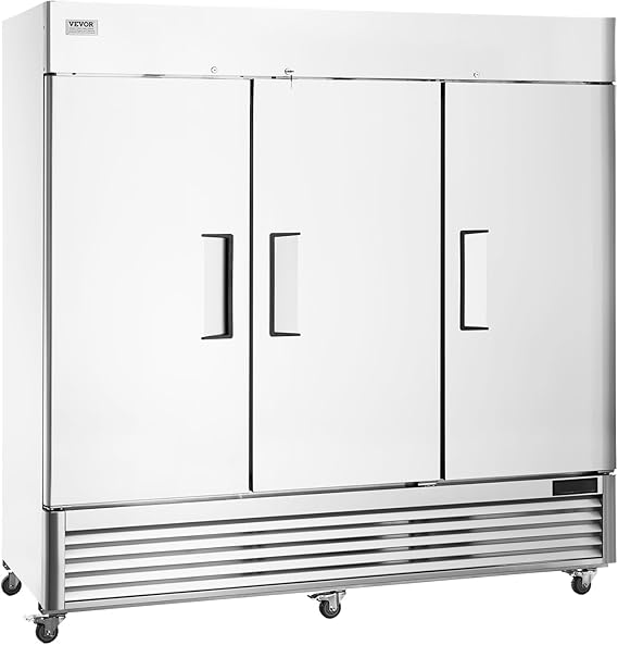 VEVOR Commercial Freezer 60.42 Cu.ft, Reach In 82.5" W Upright Freezer 3 Doors, Auto-Defrost Stainless Steel Reach-in Freezer with 12 Adjustable Shelves,13 to 5F Temp Control, LED Lighting, 4 Wheels