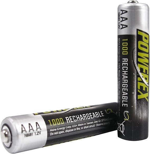 Powerex AAA HEAVY-DUTY 1000mAh Rechargeable NiMH Batteries - 2 Batteries Per Pack