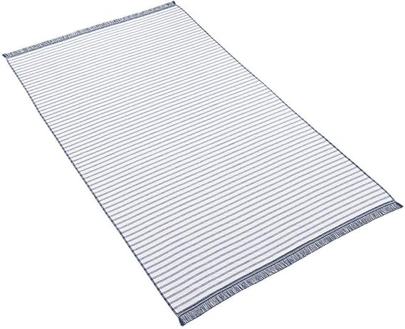 Kassatex Beach Towel Oversized Extra Large 40" X 70" Riviera Navy Indigo White Striped Organic Cotton