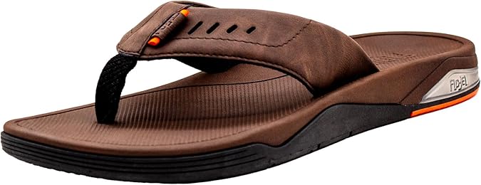 Flojos Zamba Perf Strap W/Stitch Detail On Flo-Jel Bed, Brown/Black, 11 M US