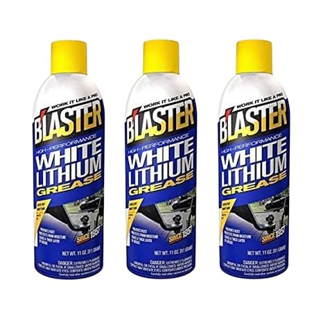 Blaster White Lithium Grease Spray High-Performance Lithium Grease Spray Helps Protect Against Moisture & Oxidation - Reduces Friction & Leaves a Durable Lubricating Layer 11oz (Case of 3)