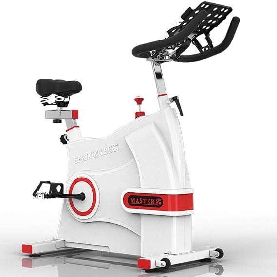 Fitness Spinning Bike Upright Exercise Adjustable Stationery Quiet Fitness Spinning Bike Workout Training Cardio Training Bike Color: White, Size: Free Size