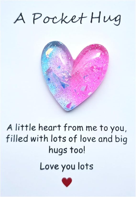 YOJO Pocket Hug Heart with Greeting Cards, Little Heart Pocket Hug Token, Long Distance Relationship Gifts, Thinking of You Gifts for Women Men Him Her (Blue Pink)