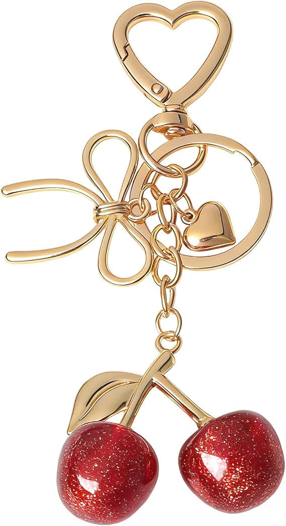 Snycler Cute Strawberry Cherry Keychain Bag Charms Heart Flower Daisy Key chains Accessories Decor for Women Purse Gift