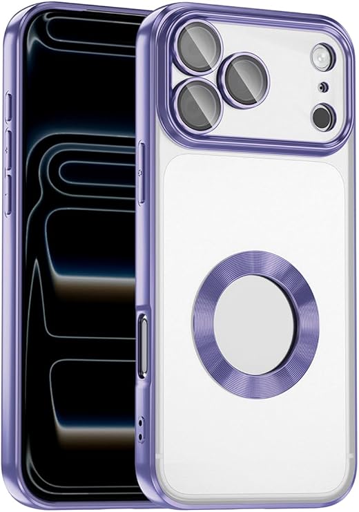 iPhone 17 Pro Max ile Uyumlu Kılıf, Kamera Lens Korumalı, Logo Gösteren, Şeffaf Parlak Kenarlı, Omega
