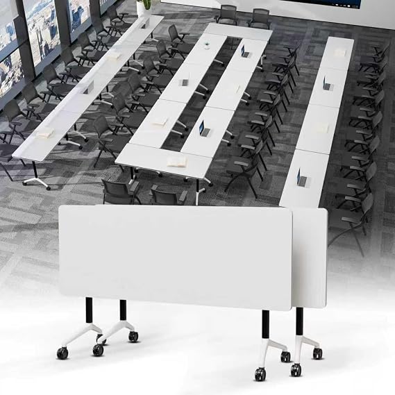 Conference Table Flip Top Mobile Conference Room Tables,Folding Conference Table with Wheels,Large Meeting Training Seminar Table Saving Space for Office Classroom (2, A, 47.2'')