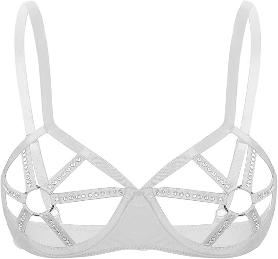 Jelory Sexy Transparent Underwired Bra O-Ring Cutout Cup Push Up Lingerie for Nightclub Dating Night Wear