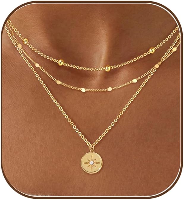Layered Necklaces for Women Trendy,Gold Necklace Stack 14K Gold Plated Layering Pendant Necklace Set Statement Necklaces for Women Waterproof Gold Jewelry