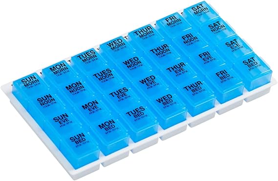 Ezy Dose Pop-Out Daily 7-Day, 4X/Day Pill Organizer, Blue, Large