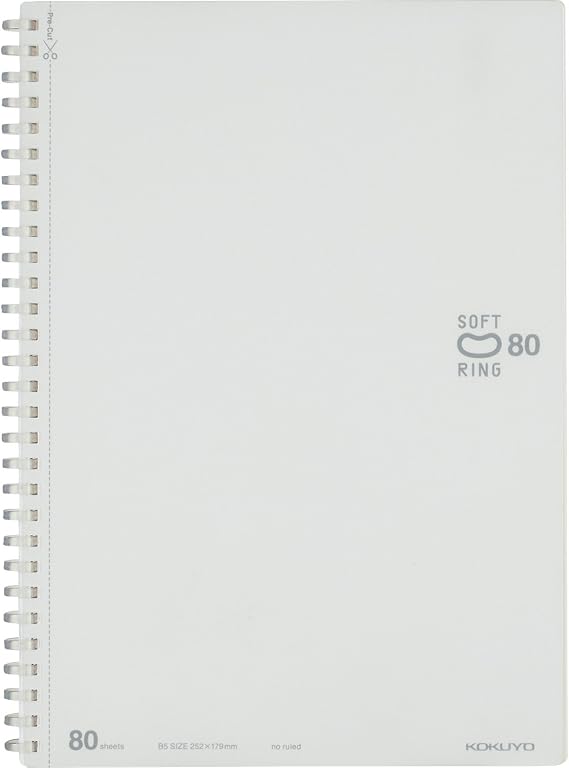 KOKUYO Blank Spiral Notebook, 10'' x 7'' Business Unruled Journal B5 Soft Ring Notebooks, 80 Perforated Sheets, Plain Sketchbook for Drawing, White Soft PP Cover. Japan Import (SU-SV308BT-W)