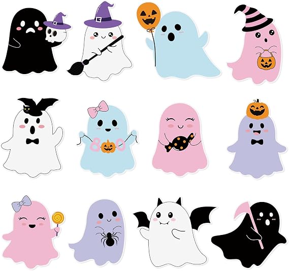 Sayglossy 60 Pcs Halloween Ghost Cutouts Colorful Cute Bulletin Board Decor