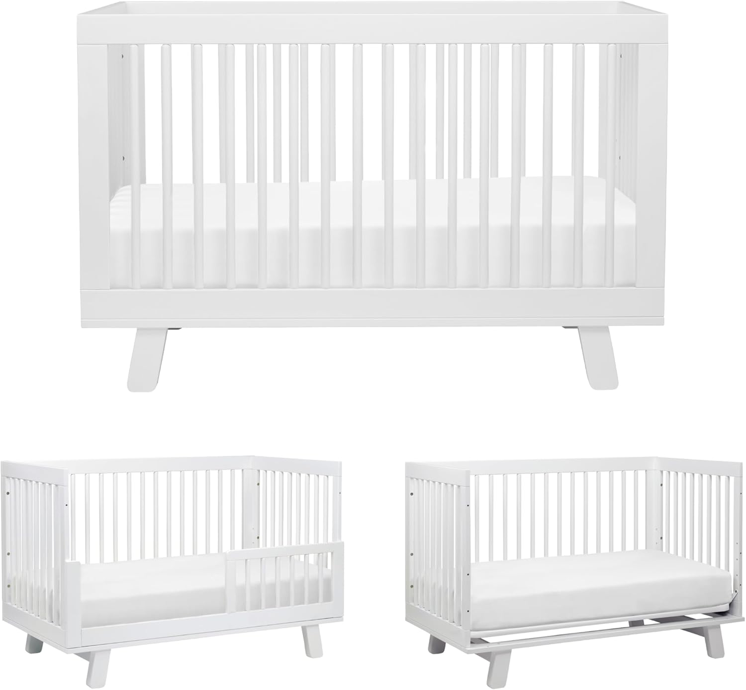 Babyletto Hudson 3-in-1 Convertible Baby Crib with Toddler Bed & Daybed Conversion - Easy to Assemble - GREENGUARD Gold Certified w 4 Adjustable Mattress Heights - White