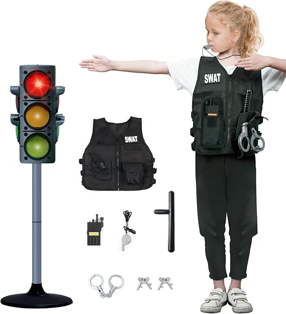 Simulation Traffic Light and Crosswalk Light Signal Set for Kids - Role Play Pretend Play Toys with Clothes, Educational Toys Birthday Gift for Boys and Girls