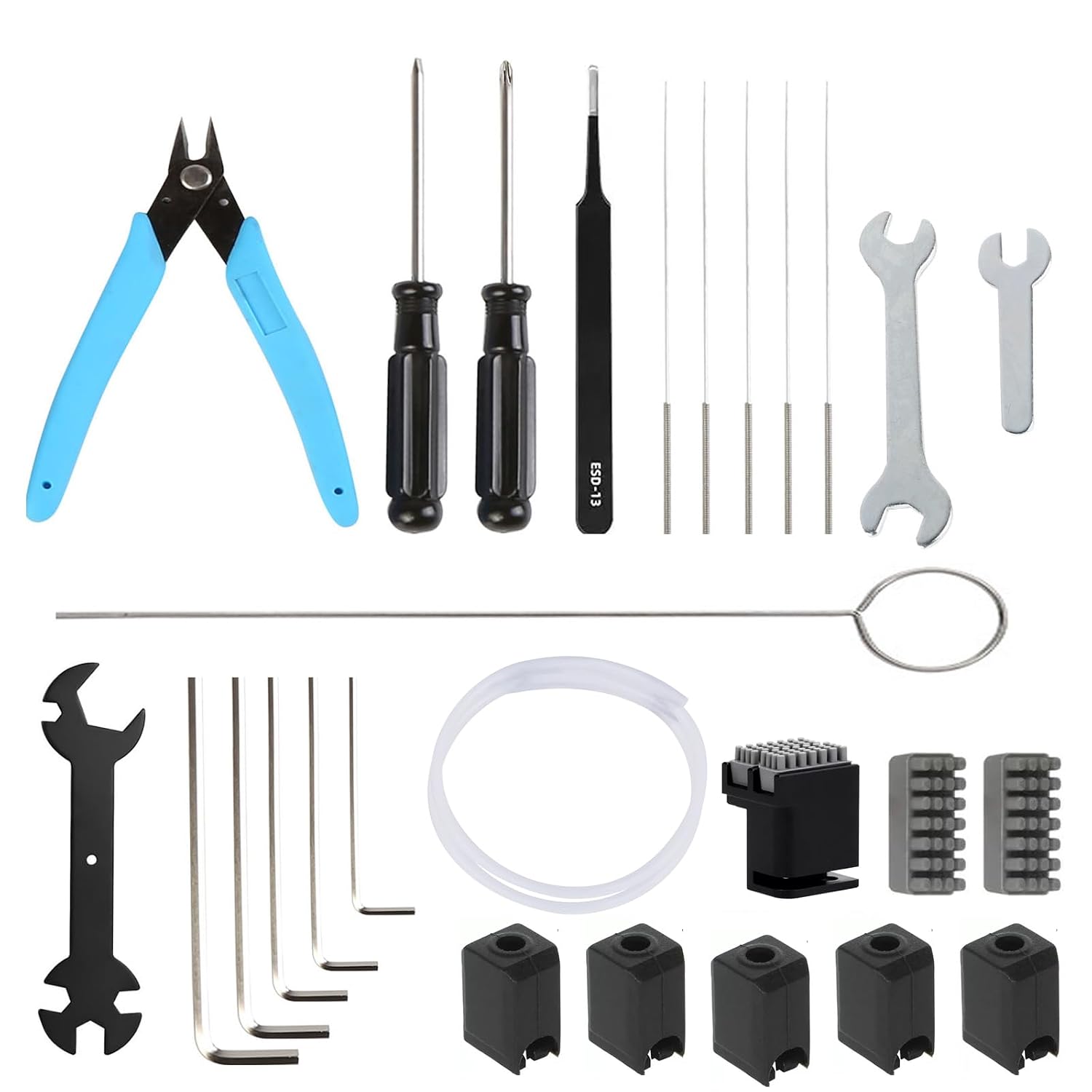 3D Printer Tool Kit for Bambu Lab X1X1CX1EP1PP1S, Maintenance Common Tool Kit with Nozzle Wiper, Clog Poke, Silicone Sock, PTFE Tube, Allen Wrench, Screwdriver, for 3D Print Removing, Cleaning
