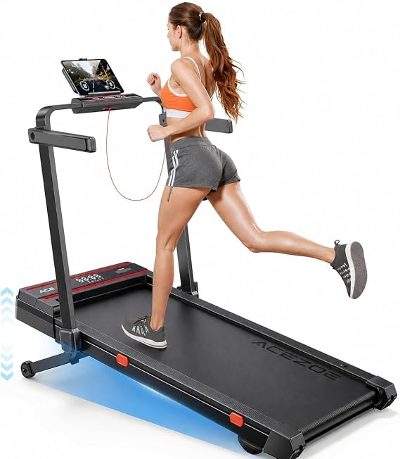 Acezoe Foldable Treadmill for Home with 15% Auto Incline, 6-in-1 Under Desk Walking Pad with Handles, 3.0HP Quiet Motor, 12 km/h Running Machine for Heavy People, Large Running Belt, APP, Speaker