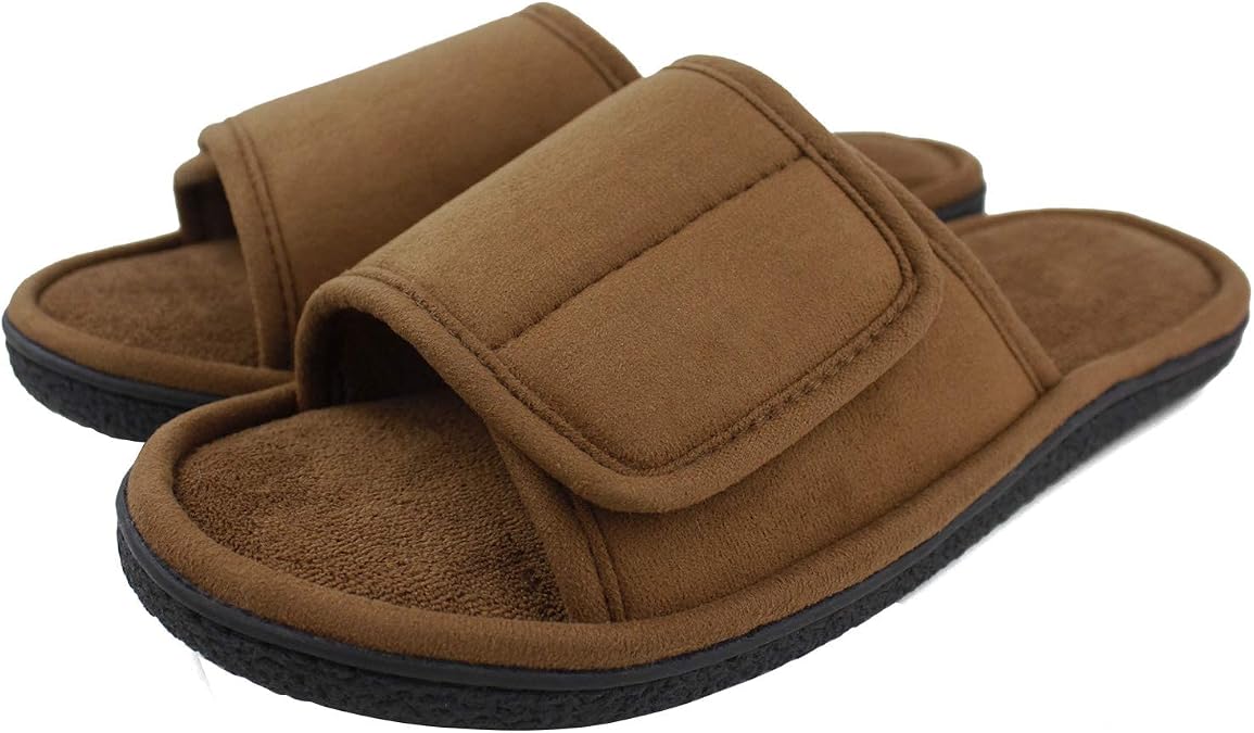Men's Open Toe Slippers, 60D Memory Foam Indoor Slip on All-Season Wear