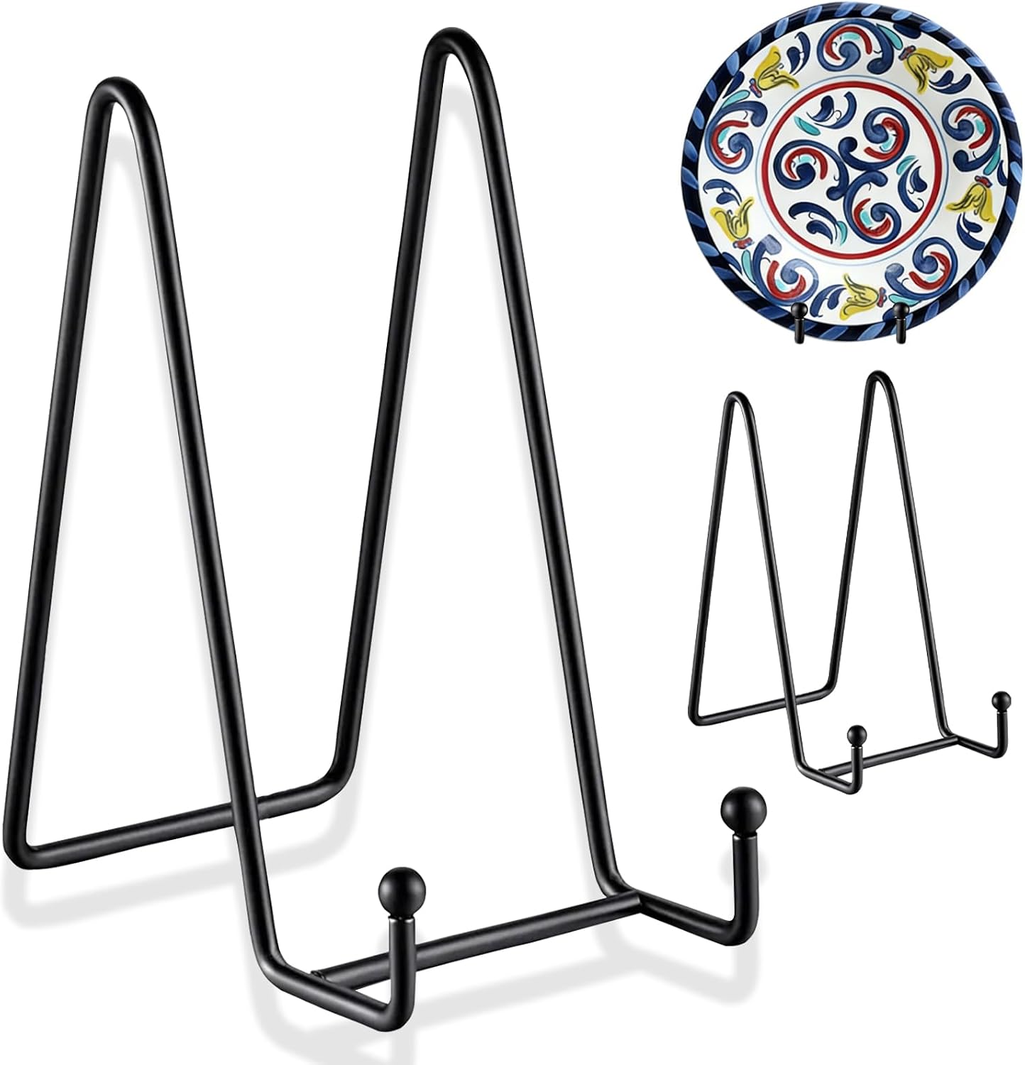 2 Pack 10 Inch Plate Stand for Display, Black Metal Display Stand Holder for Books, Photos, Plates & Artwork, Adjustable Tabletop Shelf Bracket for Decorative Plates, Pictures, Platters & Collectibles