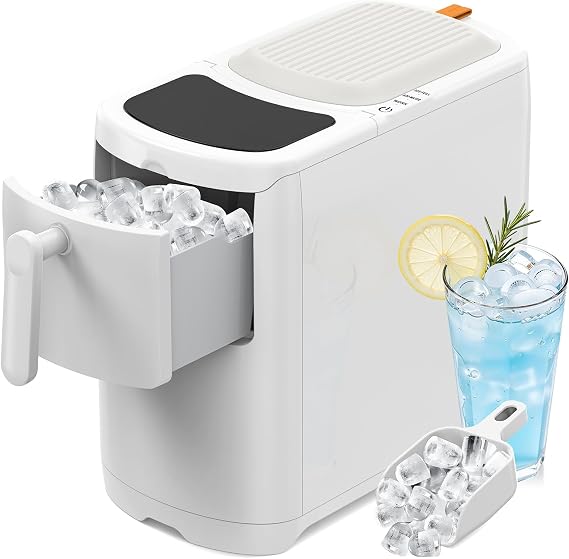 Electactic Easy Clean Countertop Ice Makers, 18Lbs/Day Compact Size, Bullet Ice Maker with Pull-Out Ice Basket, 6Pcs Bullet ICES in 8 Mins, Self-Cleaning Low Noise Countertop Ice Maker(Pearl White)