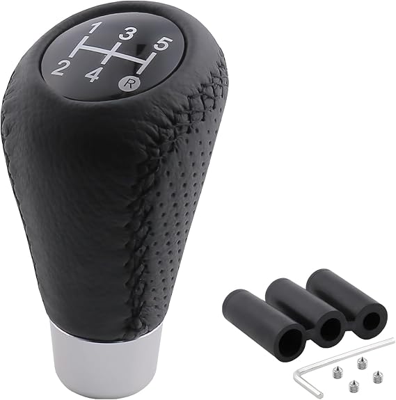 5 Speed Shift Knob Leather Manual Shifter Cars Gear Stick Black