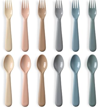 12 Pieces Toddler Utensils Set, Plastic Spoons and Forks Set for Kids, Children Safe Flatware, Plastic Reusable Cutlery, BPA Free, Dishwasher Safe