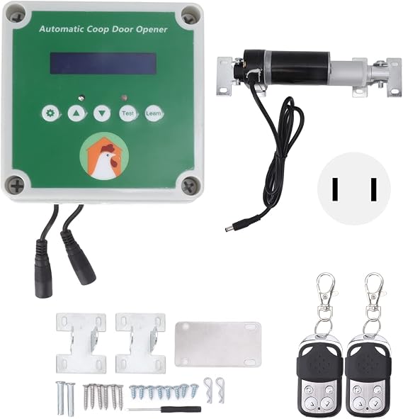 Jeanoko Chicken Coop Door Opener, Automatic Chicken Coop Opener Linear Actuators Electric Poultry House Door Motor Kit with Light Sensor Remote Control 100 to 240V(#1)