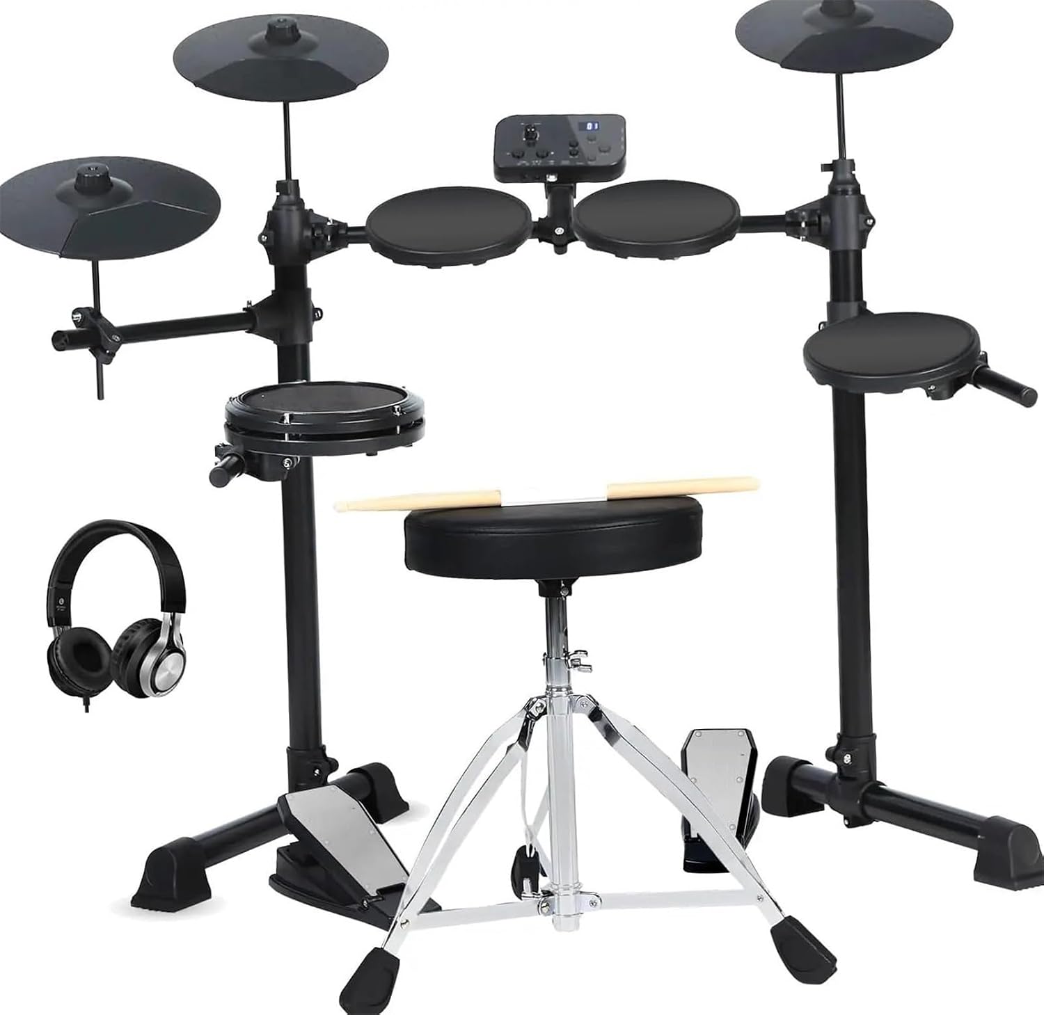 Electric Drum Set for Beginners 150 Sound Drum Set with 4 Silent Electric Drum Pads and 2 Switch Pedals for Beginners Electronic Drums