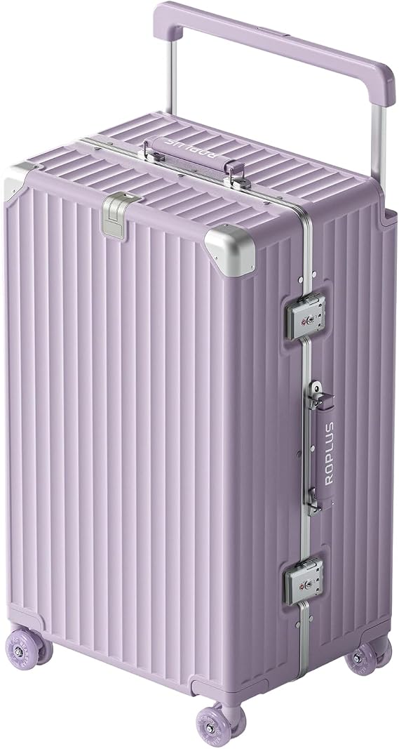 ROPLUS Aluminium Frame Checked-Luggage with Smooth Skate Wheels, Hardside Zipperless Rolling Suitcase with TSA Lock (Purple, 28-Inch)