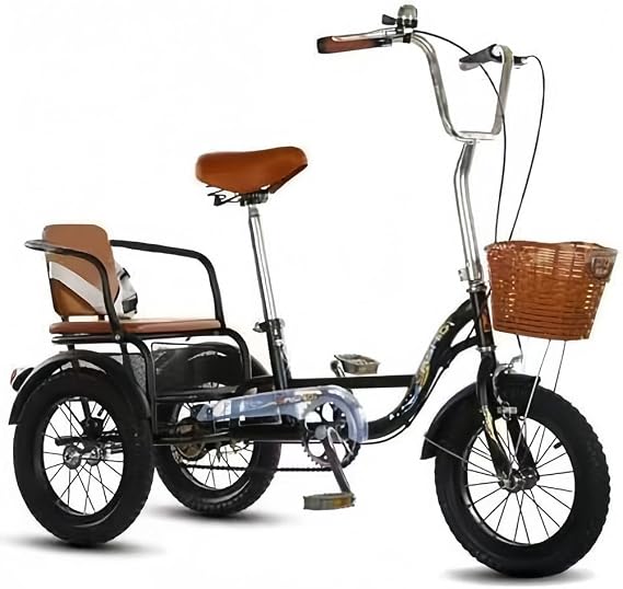 Adult Tandem Trikes with Back Seat,Rickshaw Pedal Tricycle for Bike,Cargo Basket and Comfortable Seat for Seniors, Women, Men for Shopping Picnic Outdoor Sports