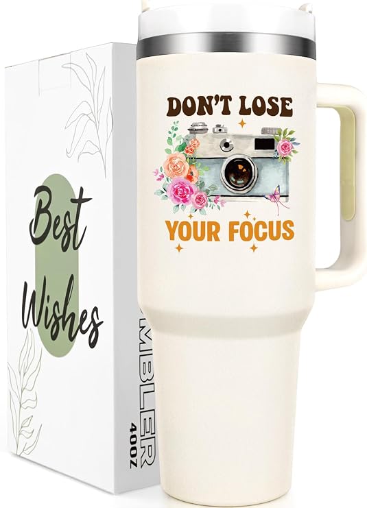 Qtencas Photographer Gifts for Women, Don't Lose Your Focus 40 Oz Insulated Tumbler, Gift for Photographers, Cool Birthday Christmas Gifts for Photography Camera Lovers, Creamy