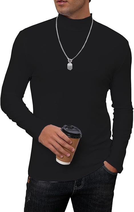 Mens Mock Turtleneck Long Sleeve Shirts Basic Undershirts Lightweight Slim Fit Pullover