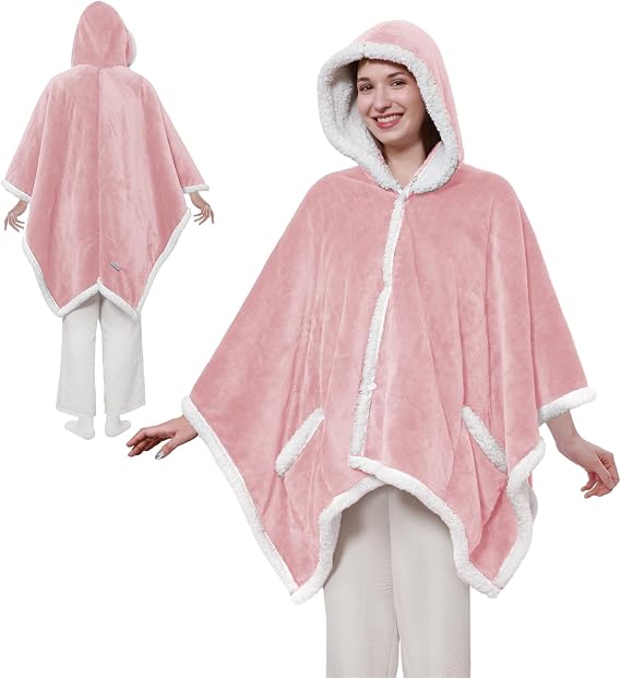 Sealy Heated Throw Wearable Shawl Wrap with Pockets, 50"x60", Pink