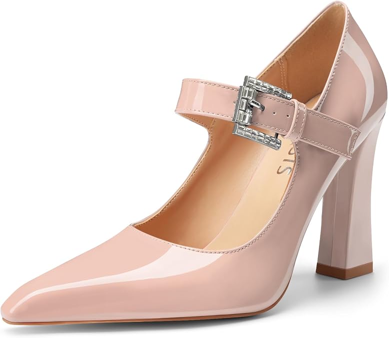 Women's Mary Jane Pumps Pointed Toe Chunky Block High Heels