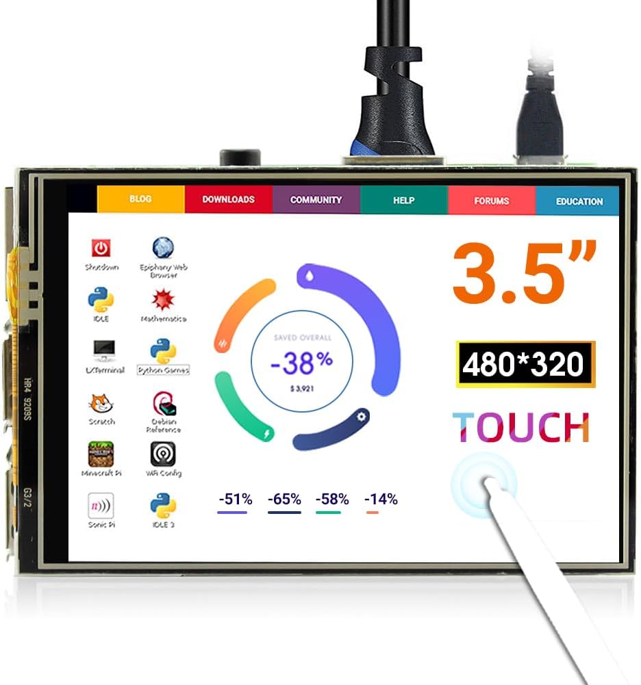 ELECROW 3.5 inch Mobile Monitor for Raspberry Pi 3.5 inch Monitor Touch Panel Monitor TFT LCD Display Portable Monitor 480 x 320 Small LCD Monitor with 1 Year