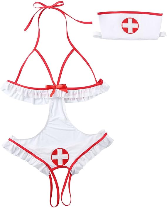 Women Sexy Nurse Cosplay Costume 2 Pcs Nurse Lingerie Set Fancy Nightgown Naughty Babydolls