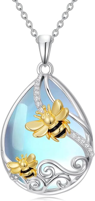 Butterfly/Dragonfly/Bee/Hummingbird Necklace for Women 925 Sterling Silver Teardrop Moonstone Turquoise Pendant Animal Jewelry Mothers Day Gifts for Women
