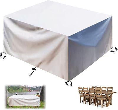 Garden Furniture Cover,Outdoor Large Tear Resistant Oxford Furniture Covers,Waterproof Anti-UV 420D Patio Table Covers,for Table Chairs Windproof-Silver|| 63 Lx63 Wx39 H