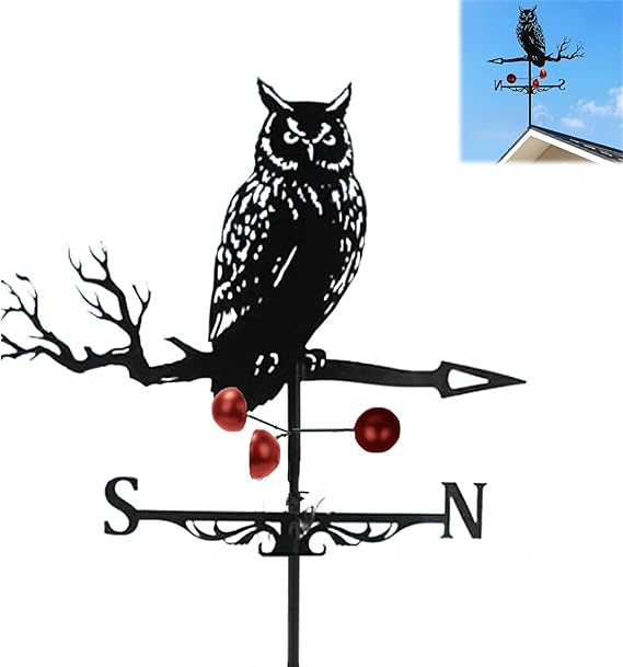 Owl Metal Weather Vane, Animal Weathervane Wind Outdoor Roof Mount