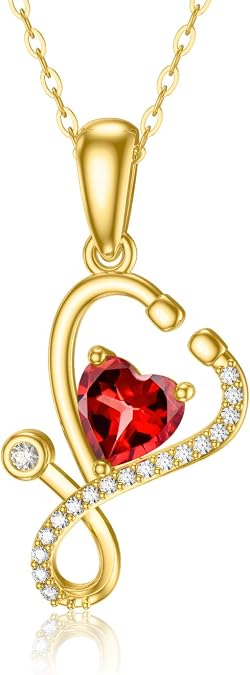 14K Gold Stethoscope Necklace for Wonen, Heart-Shaped Stethoscope Pendant Necklace Medical Jewelry for Doctor Nurse Medical Student Gifts,16+2 Inch